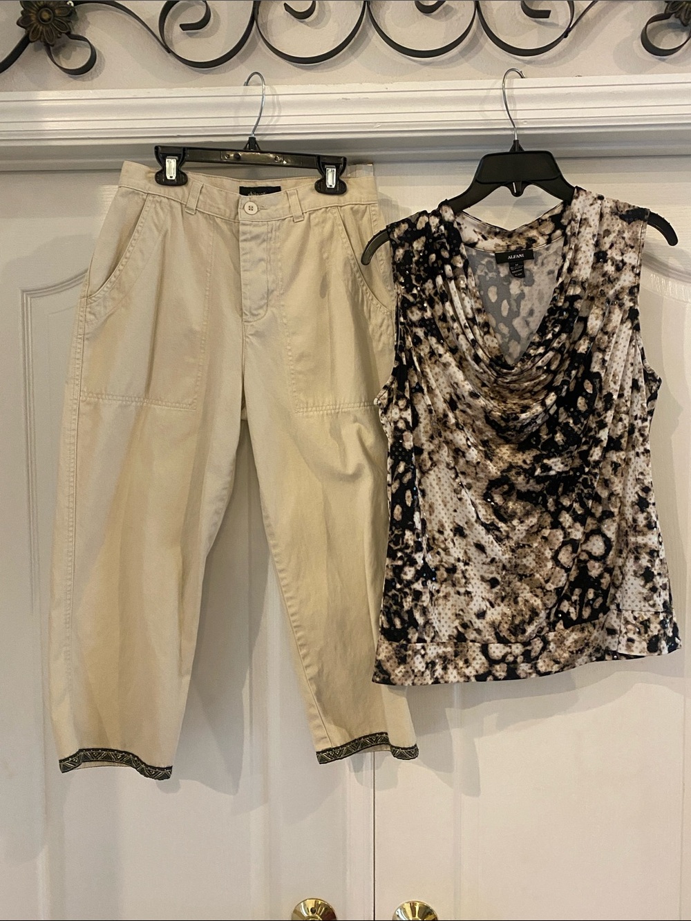 Beige Cropped Pants with Decorative Hem - Women's Casual Capris and matching top